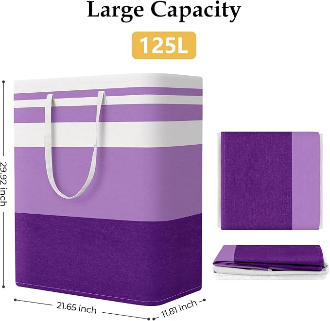 StorageRight Laundry Basket Hamper, 125L Collapsible Clothes Storage, Purple