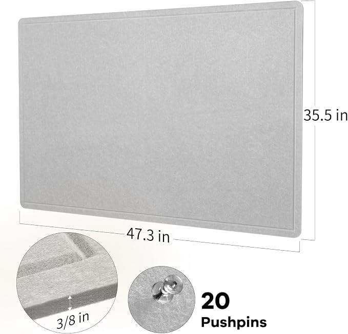 Felt Bulletin Board 48x36 inches, Decorative Pin Board for Home & Office | Cork Board Alternative for Wall with Push Pins, Display Mood Board for Photos, Notes & Reminders