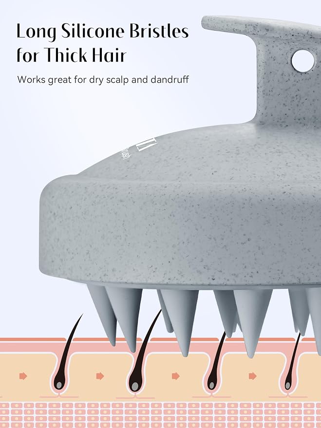 HEETA Scalp Massager Hair Growth, Soft Silicone Scalp Scrubber Shampoo Brush for Exfoliation, Dandruff Removal & Head Massage Stress Relax, Wet & Dry Use for Thick, Thin Hair Care, Wheat Straw Grey