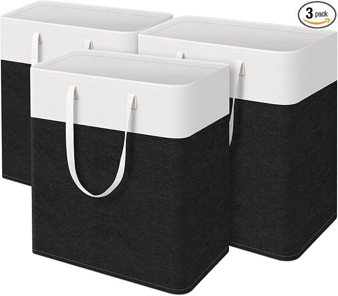TasticTotes Laundry Basket 3-Pack, Laundry Hamper, 125L-Black | Clothes Laundry Hamper, Collapsible Laundry Basket, Freestanding laundry hamper with Handles, Towel Storage for Home or Dorm