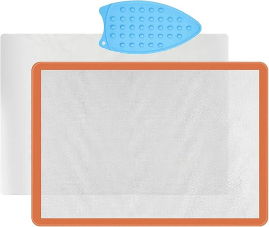 Applique Fusing Mat,14" x 18"Appliques Pressing Sheet with See-Through Design for Arts Crafts Creation,Silicone Mat for Applique,Including Bonus Teflon Coated Pressing Sheet and Silicone Iron Rest Pad