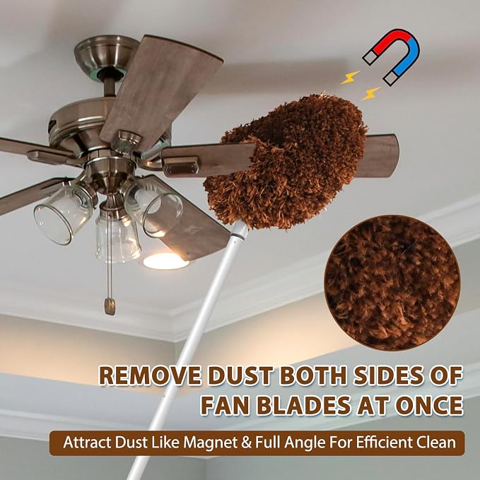Ceiling Fan Cleaner Duster High Ceiling Extended Fan Blade Cleaner from 13 to 50 Inch Reusable Microfiber Ceiling Fan Duster with Extension Handle for Furniture Bookshelves Wall Door (Brown) | Reusable Microfiber Ceiling Fan Duster with Extension Handl...
