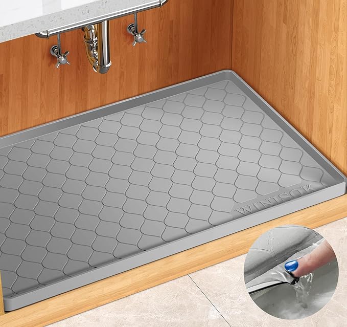 Winisok Silicone Under Sink Mat 37" x 22", kitchen Essentials and Gadgets, Shelf liner and Cabinet Protector, Home Organizers and Storage, Waterproof Bathroom Tray