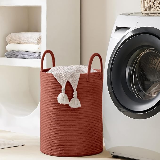 YOUDENOVA Cotton Rope Laundry Hamper Basket, 58L Blanket Basket for Nursery | Large Woven Laundry Hamper with Sturdy Handles, Collapsible Home Decor Laundry Basket for Laundry, Clothes, Toys in Bedroom