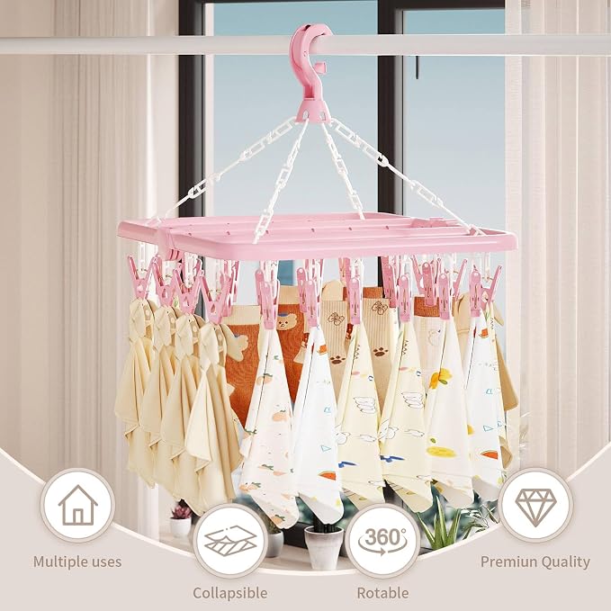 Laundry Drying Rack with 32 Clips, Foldable, Light Blue | 32 Clips, Foldable