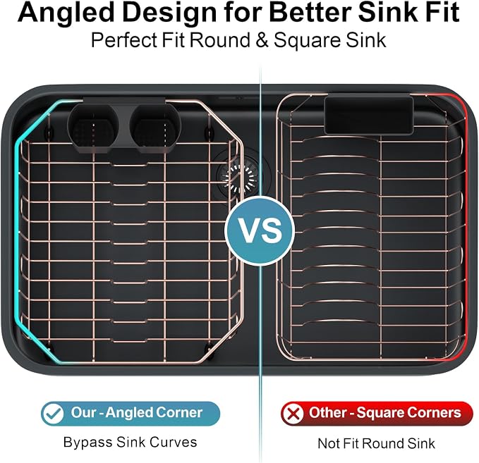 GSlife Small in Sink Dish Drying Rack - Stainless Steel Compact Dish Drainer for RV Kitchen Apartment Sink, Rust Resistant Inside Sink Rack, 1–2 Person Households, 11.6" W x 13.4" L, Rose Gold