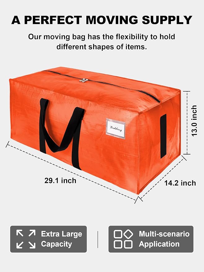 HOMESURE Supports 200lbs Heavy Duty Moving Bags - Strong Zipper & Wrap-Around Handles - Water-Resistant Storage Totes, Durable Alternative to Moving Boxes - 40 Pack - Orange