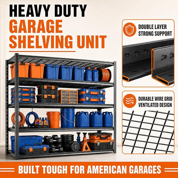 Garage Shelving, Heavy Duty Adjustable Boltless Metal Storage Shelving Units