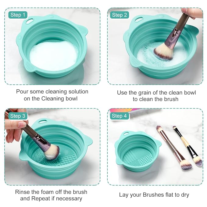 Foldable Silicone Makeup Brush Cleaner Bowl | Portable Cleaning Tool For Brushes, Powder Puffs, Sponges (Green)