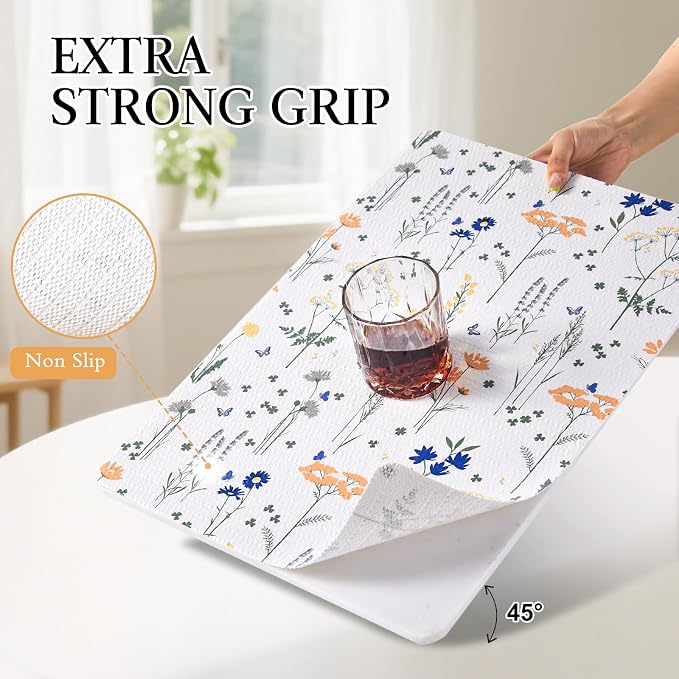 Beautysaid Shelf and Drawer Liner for Kitchen Cabinet Non Adhesive Non Slip | Shelf Paper Waterproof Washable Thickened for Dresser Pantry Shelve Bathroom Protector Liner(Floral,18 in x 10 FT)