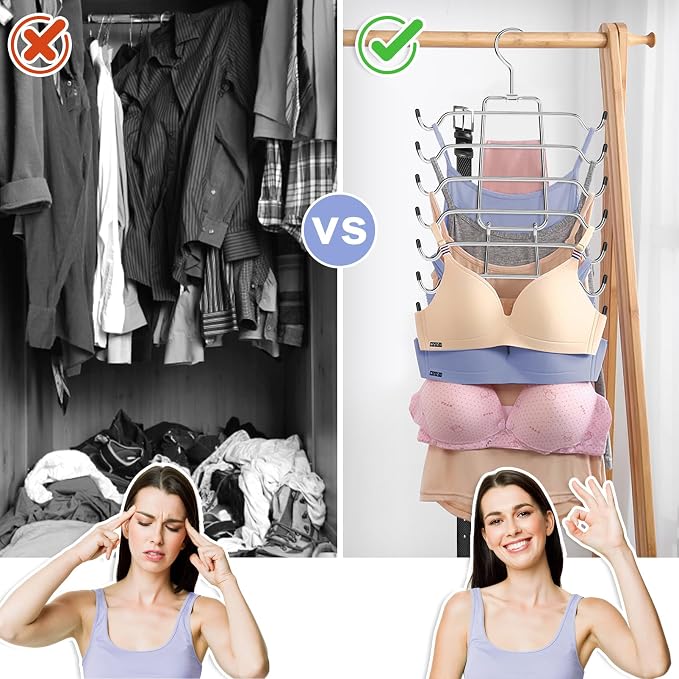 3Pcs Tank Top Hangers Space Saving Hanger Organizer Bra Hangers Silver | 360° Rotating Metal Closet Organizers and Storage Lingerie Hangers for Tank Tops Cami Bras Belts Swimsuits Lingeries