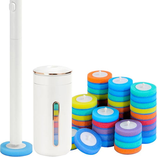 Disposable Toilet Brush, Wall-Mounted Toilet Wand Kit, 24 Refills | Toilet Bowl Cleaner Wand Touch Free, Extended Long Handle, Pre-Soaked Concentrated Cleaner Sponge, Bathroom Cleaning System
