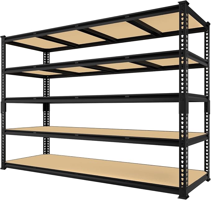 PrimeZone 60" W X 24" D X 72" H Heavy Duty Garage Storage Shelves, 3000 LBS | 5 Tier Adjustable Metal Shelf, 15 Support Beams, Boltless Solid Steel Frame, Freestanding, Industrial Storage for Basement