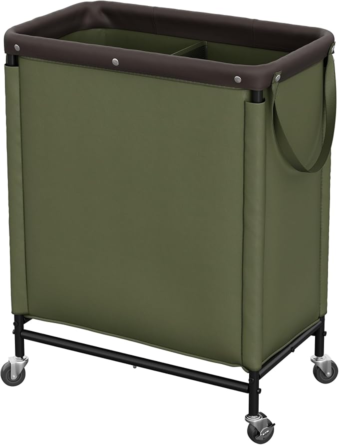 StorageWorks 2 Section Laundry Hamper, 100L Green Sorter Cart with Wheels