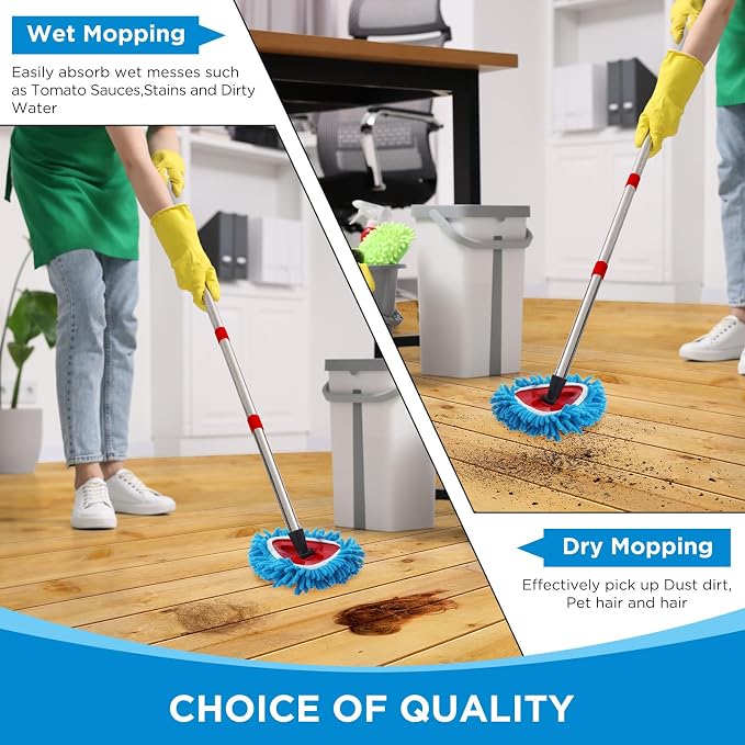 3 Pack Chenille Mop Heads Replacements Compatible with 1 Tank System Chenille Duster Replacement Heads Microfiber Spin Mop Refill Pads Reusable Dust Refills for Floor Cleaning (Blue)