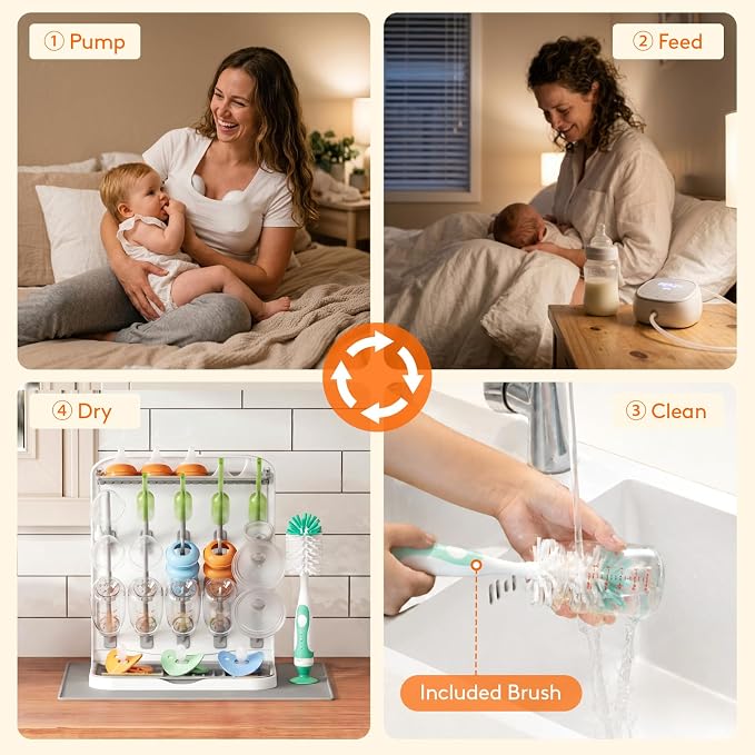 Lifewit 15-Hooks Baby Bottle Drying Rack with Drain Mat & Brush, BPA Free | Vertical Bottle Storage Organizer, Stand-Up Dryer Holder for Pacifiers, Pump Parts, Baby Stuff, Newborn Essentials Must Haves