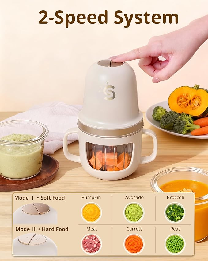 SosekiBaby Solo Baby Food Maker,Mini Food Processor Set,316 Stainless Steel Blades,10oz Glass Baby Puree Blender for Fruit, Vegatable & Meat,2-Speed Control,BPA-Free,Ivory