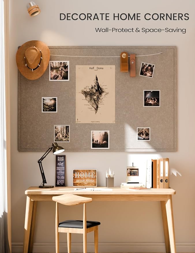 Fluxynara 70.8" x 47.2" Large Bulletin Board, Taupe | Cork Board Alternative with 48 Removable Adhesive Tabs, Foldable Felt Pin Board for Home, Office, Classroom & Dorm