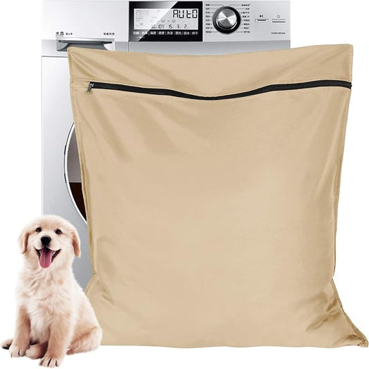 1 Pack Pet Laundry Bag,Stops Pet Hair Blocking The Washing Machine,Big Size Wash Bag Ideal for Dog Cat Horse,Hair Remover Safely,25.8’’ 27.8’’(65 X 70cm)(Beige)