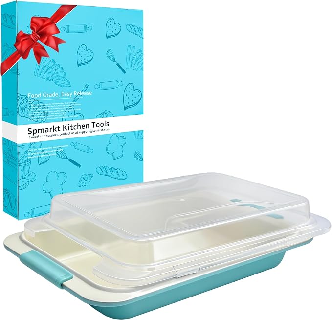 13x9 / 9x13 Baking Pan with Lid, Nonstick Aluminized Steel Cake Pan with Silicone Handles, Covered Bake & Carry Pan for Potlucks, Casseroles, Lasagna & Meal Prep
