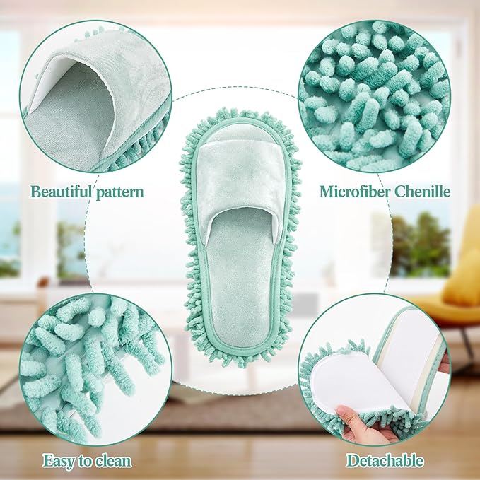 Jecery 4 Pair Washable Microfiber Mop Slippers Detachable Dusting Shoes for Floor Cleaning, Office & Home Use Suitable for Women & Men(Gray,Brown,Black,Sky Blue,M Size)
