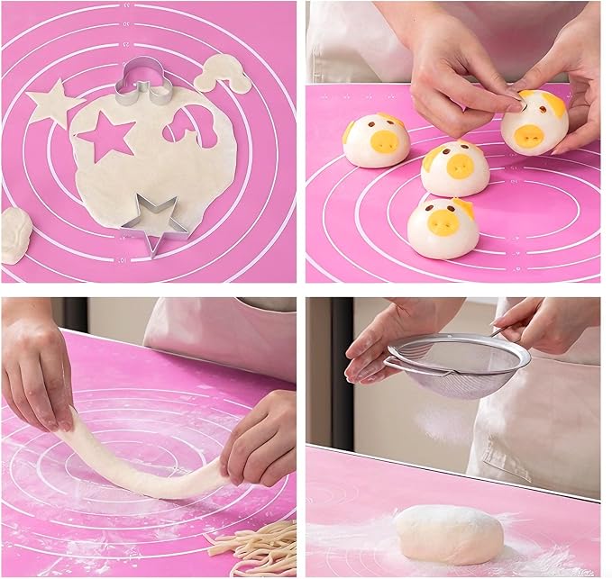 3Pcs 12 Inch Round Silicone Cake Mat with Measurements, Non-Stick Baking Mat for Cake Turntable, Dough Rolling, Cookies & Pizza, Heat Resistant Reusable Pastry Pad(Blue+Pink+Green)