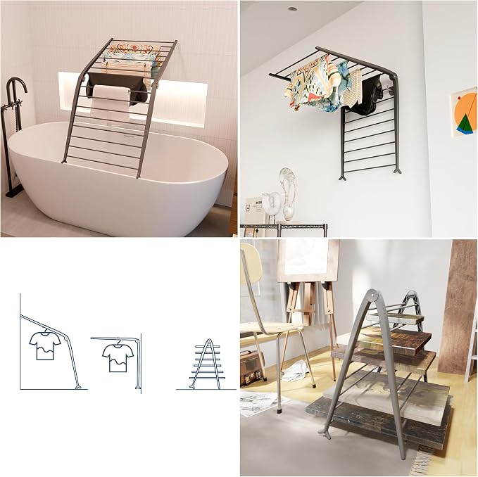 Whitmor Spacemaker Folding Drying Rack, Indoor Clothes Organizer with Patent-Pending Design, Space Saving, 6" L x 26" W x 51.5" H, Grey