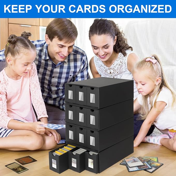 Trading Card Storage Box for 12000+, Card Deck Box for MTG Commander Display, Card Organizer Box with 48 Card Dividers, Labels & Tapes, Compatible with TCG, PTCG, MTG and Sport Cards