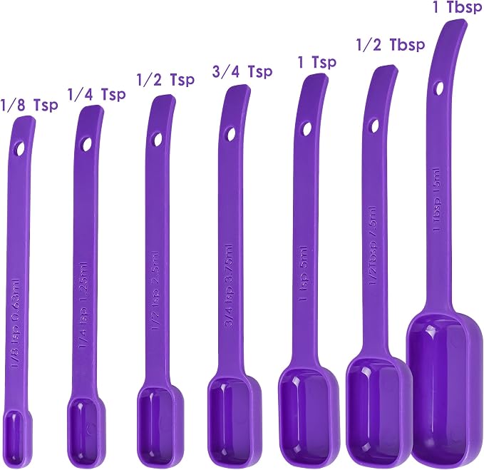 Purple Measuring Cups and Spoons Set 15, Plastic Mesuring Cups and Spoons, 7 Plastic Measuring Cups and 7 Measuring Spoons with leveler, Cute Measure Cups for Baking & Kitchen