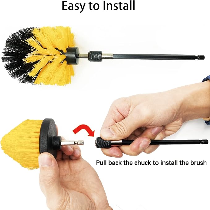 8 Pack Drill Brush Attachment Set, 1/4in Power Scrubber Brush + Extend Long Rod, Multi-Purpose Power Cleaning Scrub Brush for Bathroom, Tub, Tile, Corner, Floor(Hot Pink)