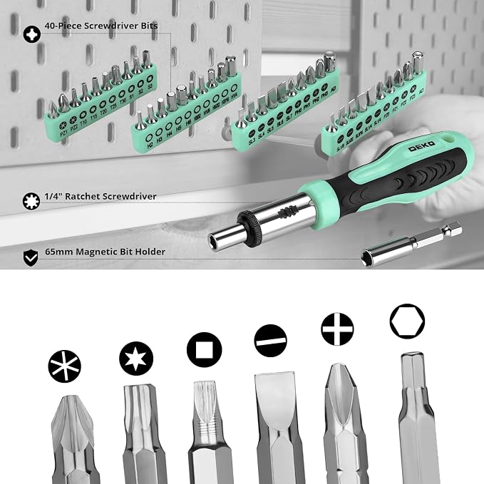DEKOPRO Tool Set: 228 Piece Home Tool Kit, Household Basic Repair Tool Set Comes with Storage ToolBox, Socket Wrench Set for Car, Hand Tool Box Set for Home - Turquoise