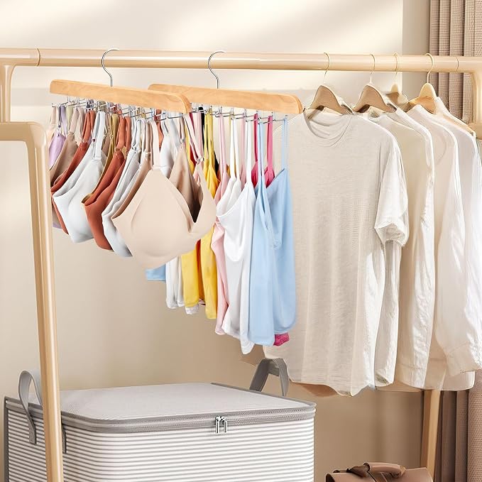 Tank Top Hanger for Closet Organizer, 20 Large Capacity Premium Bra Hanger | Space Saving Hangers with Foldable Metal Hooks, Underwear Storage Bathing Suit Organizer Multi Hanger for Hat, Purse, Belt