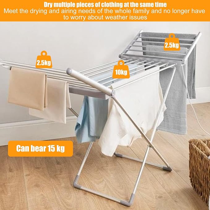 Folding Electric Heated Clothes Drying Rack, Laundry Drying Rack, 45-55℃ Constant Temperature Heated Drying Racks Free Standing Heating Garment Dryer, Space Saving(Heated Clothes Hanger)