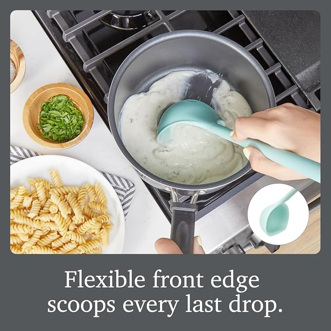 Tovolo Flex Core Silicone Ladle BPA Free Aqua Seafoam Green Deep Silicone Soup Ladle, Heat Resistant All Silicone Ladle Construction, Large Dishwasher Sage Soup Ladle Kitchen Utensil for Cooking