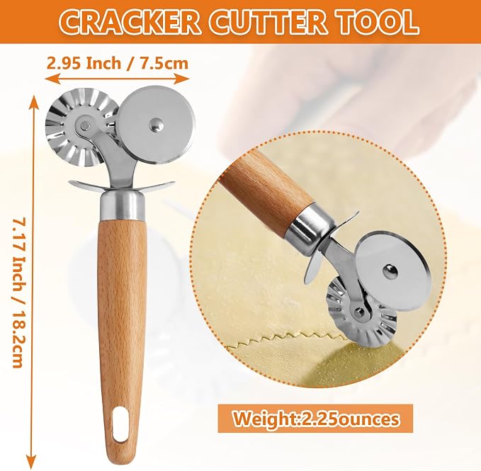 Pastry Cutter Tool, Pasta Cutter Wheel with Double Wheel Design & Comfortable Wooden Handle - Perfect for Pasta, Pizza, Ravioli & Cookie Making