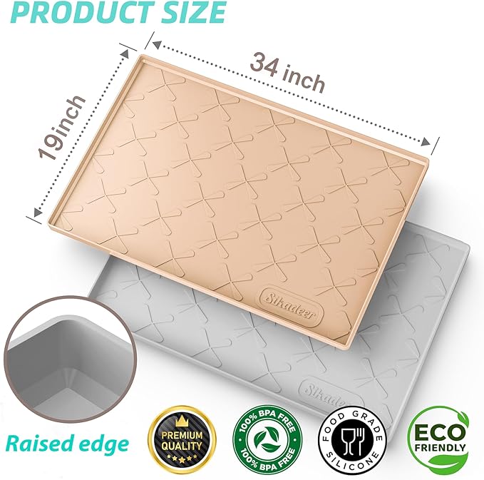 SIKADEER Under Sink Mat Waterproof 34" x 19", Silicone Mat Kitchen Drawer Shelf and Cabinet Liner, Sink Protector for Kitchen Organizers and Storage, Boot Tray Pet Food Mats