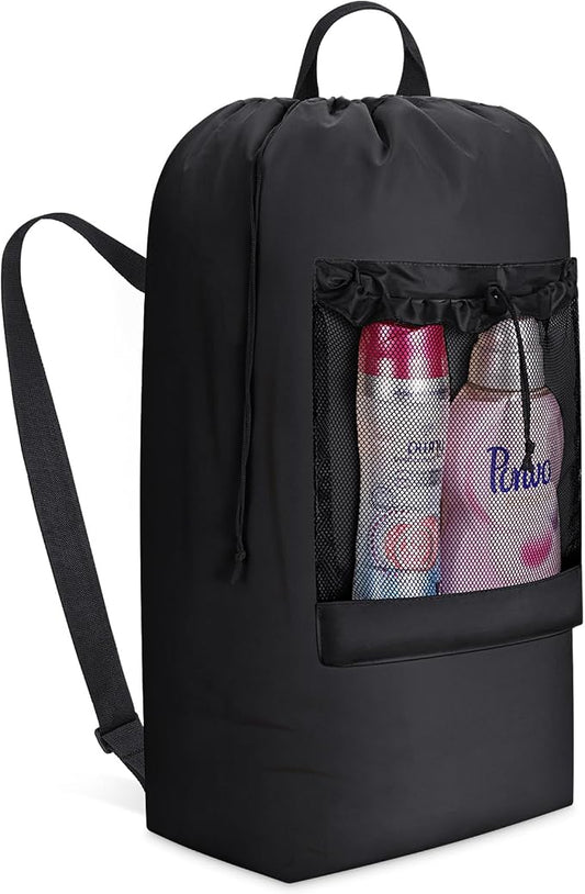 Lifewit Laundry Bag Backpack Travel, 90L, Black | Extra Large Bag with Shoulder Straps and Mesh Pocket for Laundromat, Heavy Duty Basket for Dirty Cloth College Dorm Apartment