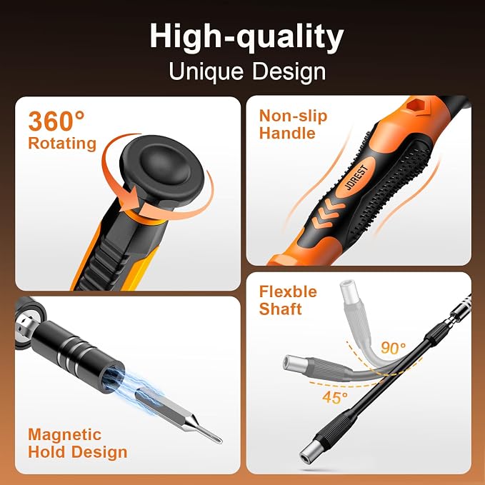 JOREST 145 in 1 Precision Screwdriver Set, Professional Repair Tool Kit for Electronics, Laptop, iPhone, PC, MacBook, Nintendo, Xbox, PS5, with Anti Static Wrist Strap, Ideal Gifts for Men
