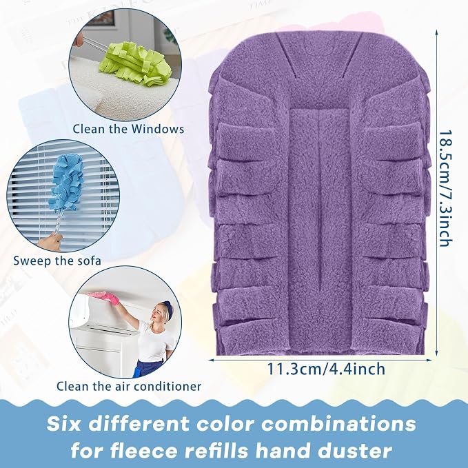 Zubebe 12 Pcs Duster Refill Reusable Fleece Duster Refills Feather Flat Dusters Multi Surface Washable Cleaning Pads Tools for Home, Blinds, Car, Pet, Furniture, Fans (Rainbow Colors)