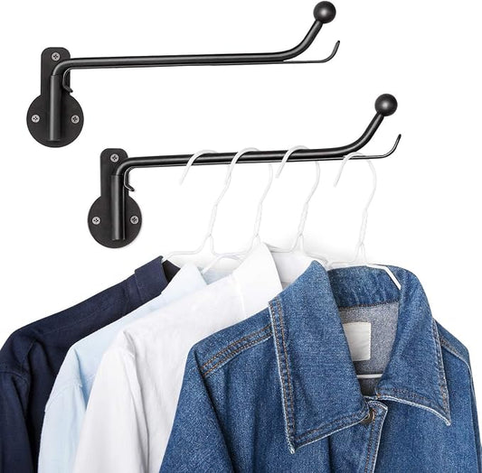 Mkono Wall Mounted Drying Rack Laundry Hook with Swing Arm Valet Rod 2 Pack | Black, Laundry Room Organization, Space Saving, Foldable, Easy Install, Wall Clothes Hanger, Closet Bathroom Bedroom Organize