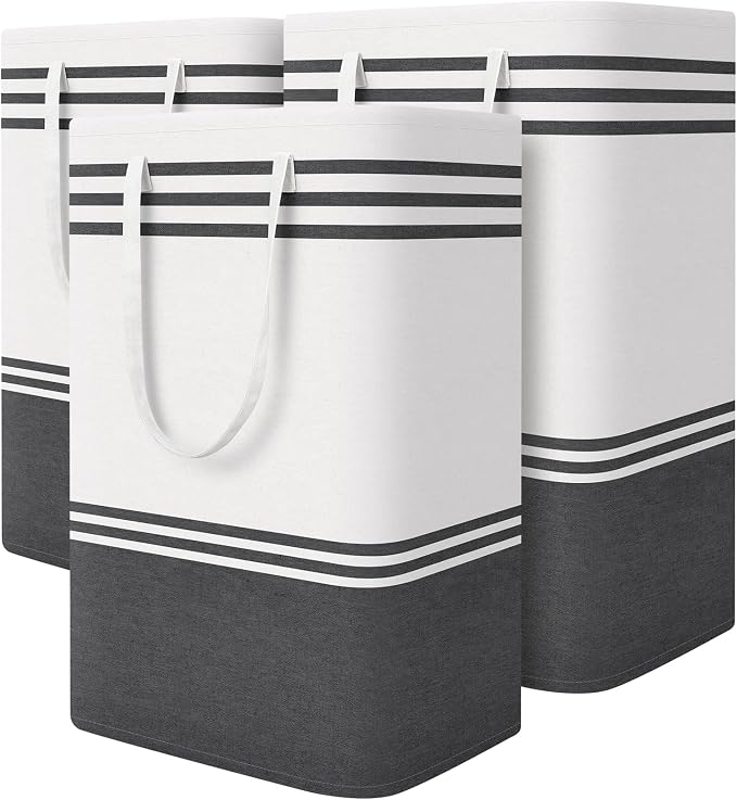 TranquilRelax 3-Pack Laundry Basket, Laundry Hamper, Grey-88L | Freestanding＆Water-Resistant Laundry Hamper, Collapsible Tall Clothes Hamper with Carry Handles for Clothes, Laundry Basket