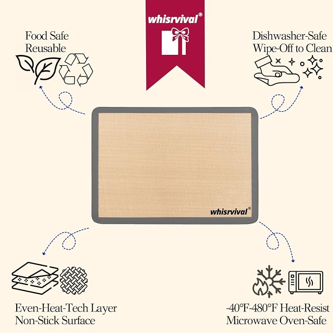 4 Pcs Silicone Baking Mat, Non-Stick Baking Mat, Food Safe Silicone Mats for Baking Cookies, Macarons, Vegetables, 480℉ Heat Resistant (Grey)