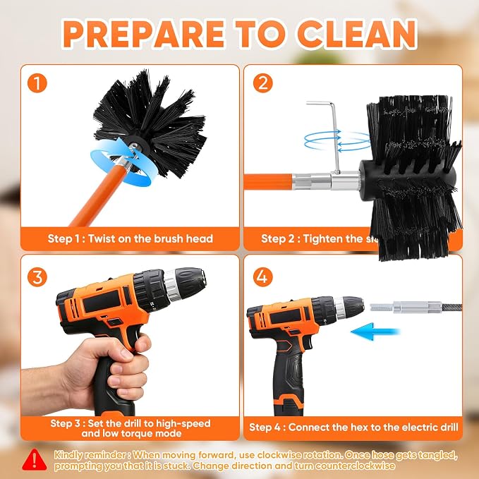 17FT One-Piece Flexshaft Dryer Vent Cleaner Kit | Drill Powered Dryer Duct Cleaning Brush, Heavy Duty Lint Remover Tool