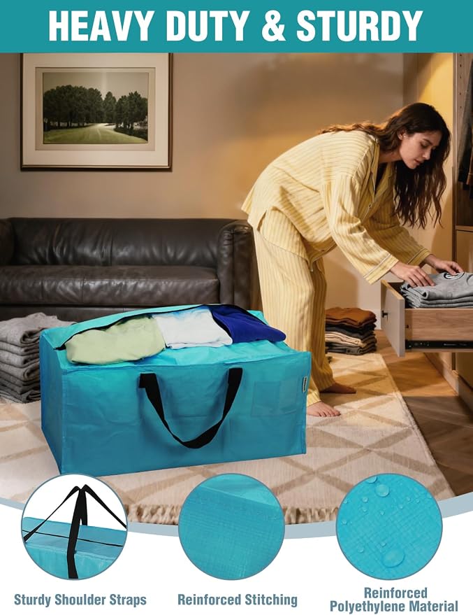 WORKPRO 1 Pack Extra Large Moving Bags with Backpack Straps & Handles | Heavy Duty Moving Storage Bags, Blue, Double Zippers for Moving, Dorm, Closet Storage, Travel & Space Saving