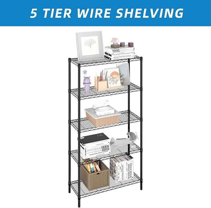 Guan River 5-Shelf Adjustable Metal Wire Shelving,Black,36"L x 14"W x 72"H | Height Adjustable,Sturdy and Durable,Storage Sehlf Display Rack for Office,Kitchen,Bedroom,Bathroom,Garage