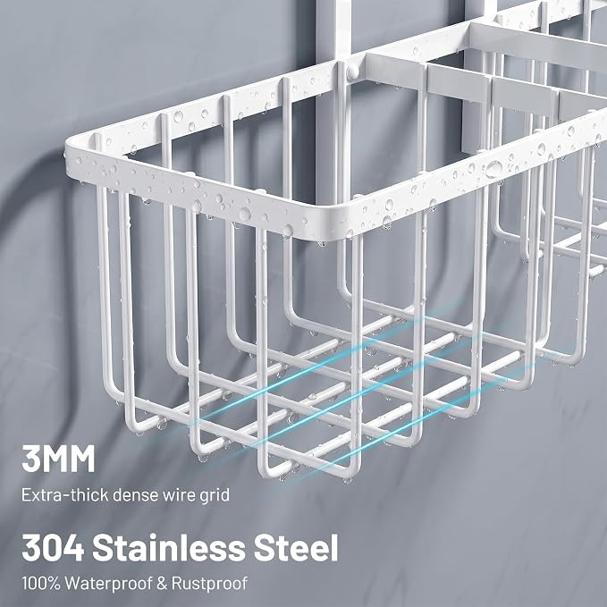 Luxspire Shower Caddy Hanging for Handheld Shower Heads,Rustproof Adjustable Shower Rack Hanger,Stainless Steel Bathroom Shower Organizer and Storage for Shampoo with Hook Soap Toothbrush Holder,White