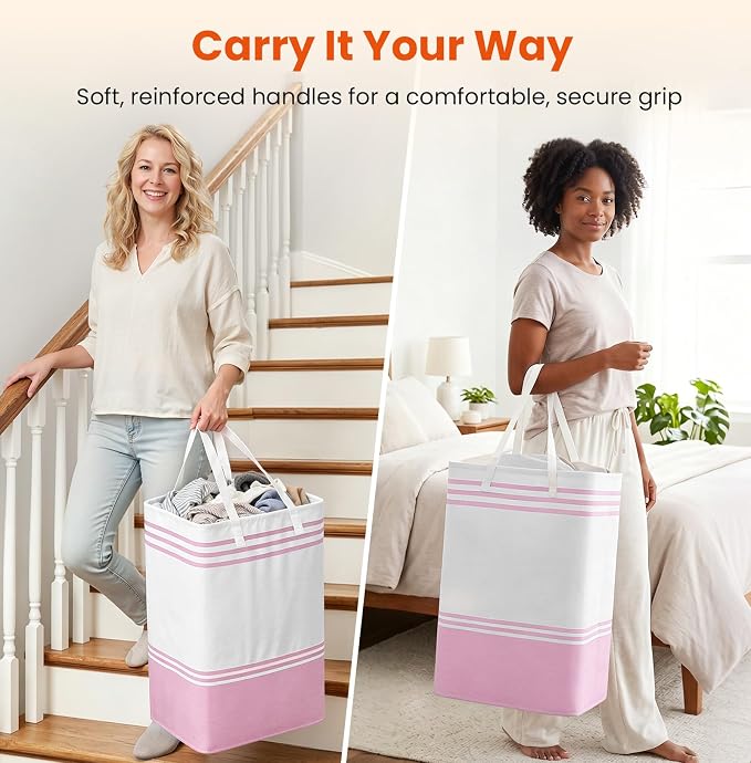 TranquilRelax 3-Pack Laundry Basket, Laundry Hamper, Pink-88L | Freestanding＆Water-Resistant Laundry Hamper, Collapsible Tall Clothes Hamper with Carry Handles for Clothes, Laundry Basket