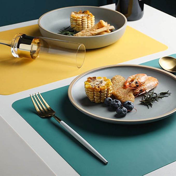 Silicone Placemats, Food-Grade Non-Slip Waterproof, Dining, Stain Resistant, Countertop Protector, Kitchen Counter Mat, Heat Resistant, Baking mat Dishwasher Safe (15.7x11.8Inch-4pack, Rose)