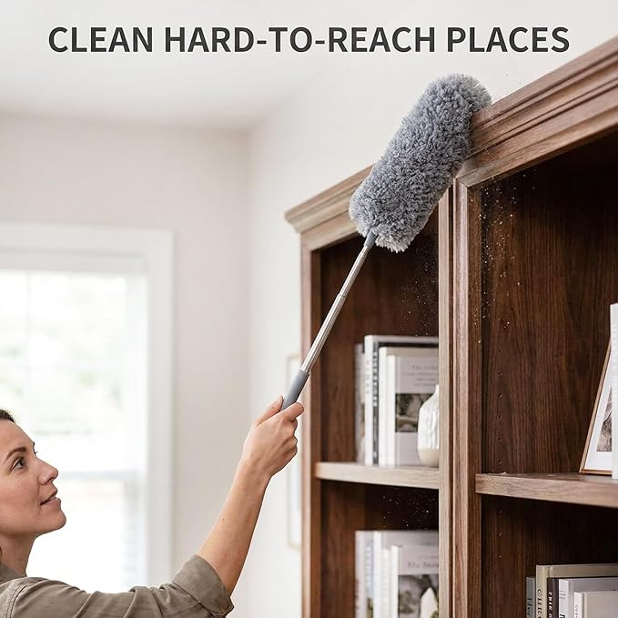 2 Pack Small Microfiber Feather Duster for Cleaning, Hand Washable Dusters with Extendable Pole, Cleaning Tools for Office, Car, Window, Furniture, Ceiling Fan