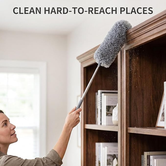 2 Pack Microfiber Duster for Cleaning, Small Dusters with Microfiber Head, Extendable Pole, Hand Washable, Cleaning Supplies for Office, Car, Window, Furniture